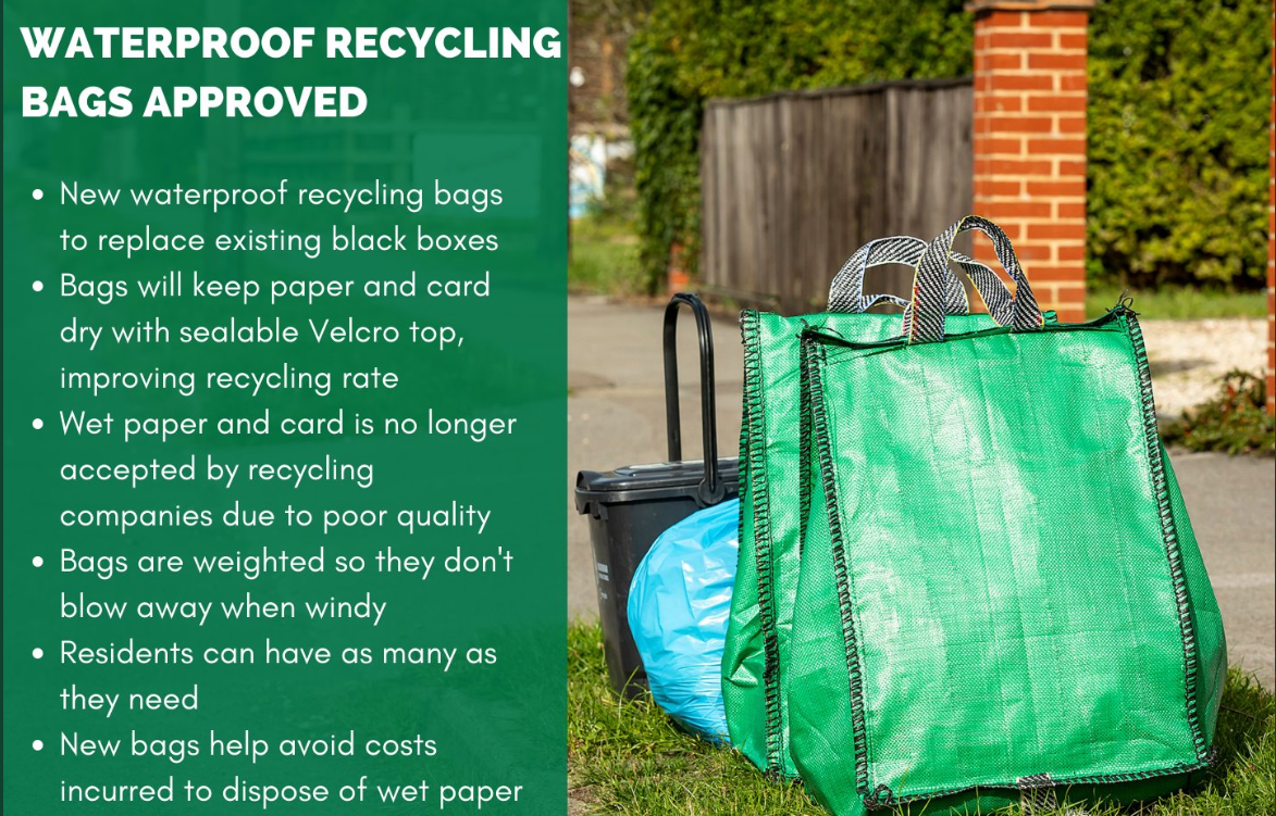 Waterproof recycling bags to solve wet paper problem Wokingham